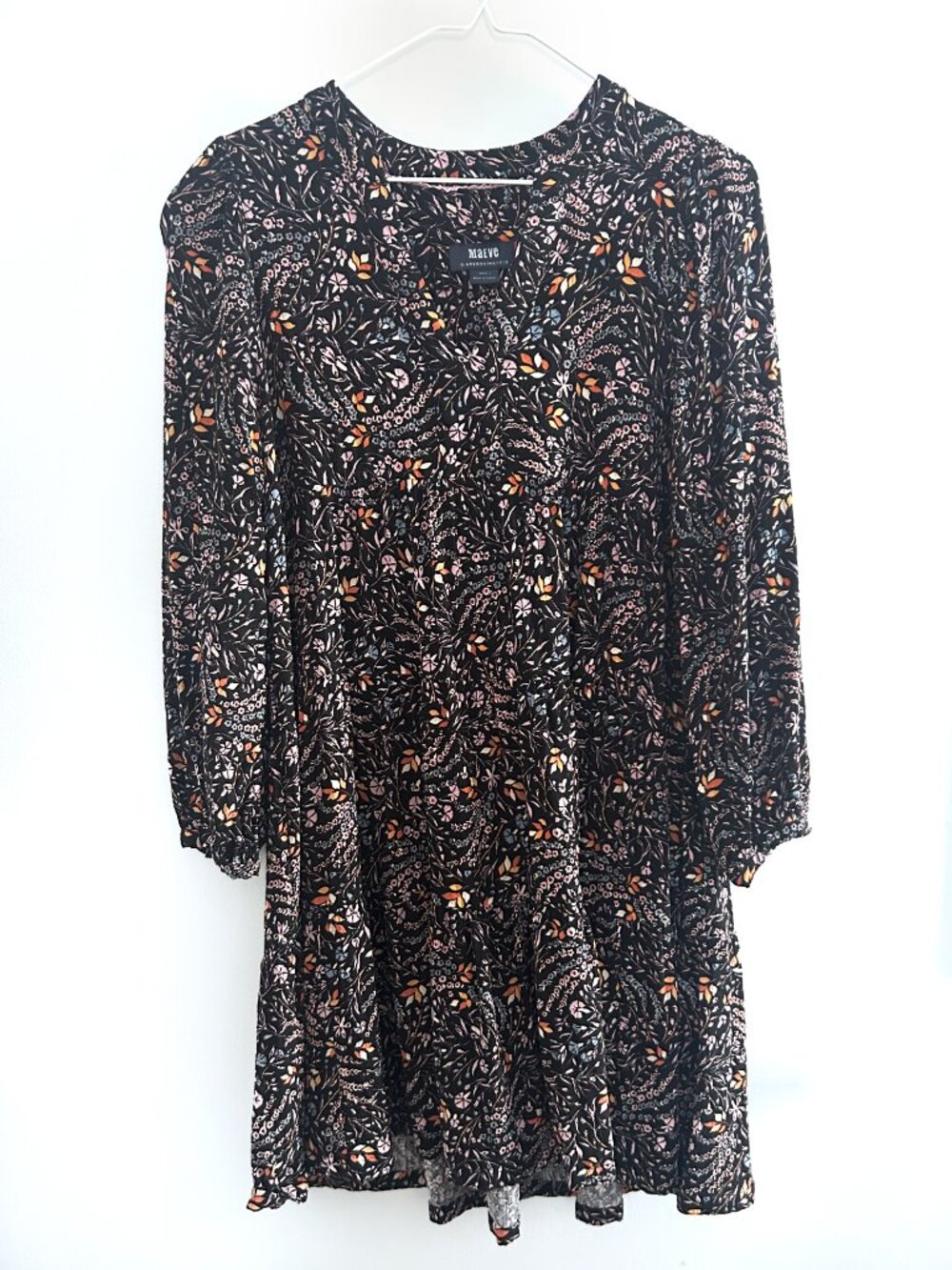 Anthropologie Maeve Black Floral Mini Dress Tiered Ruffle Womens S Boho Western - Picture 2 of 10